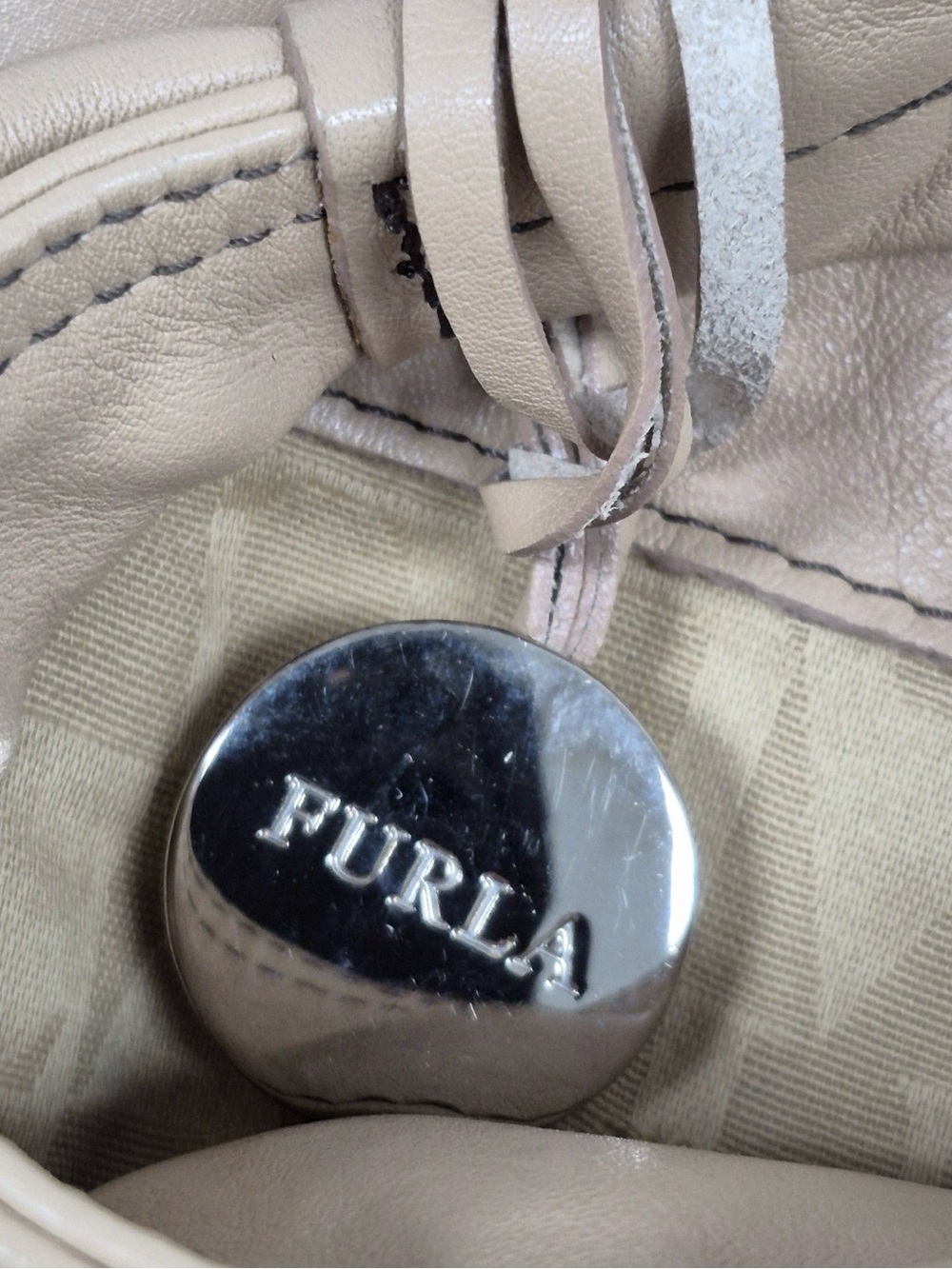 Furla Elisabeth Leather Hobo Bag - Cream/Beige with Silver Logo Disc